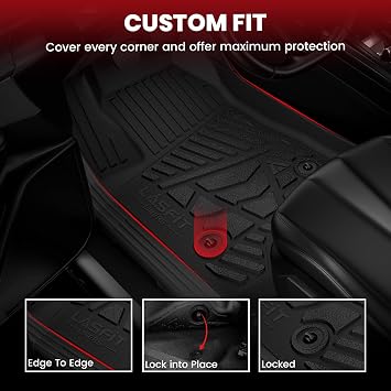 LASFIT Floor Mats for Ford Ranger 2026 2025 2024 SuperCrew Cab All Weather Truck Protector TPE Carpeted Floor Liners, Front and Rear Row, 3pc Black