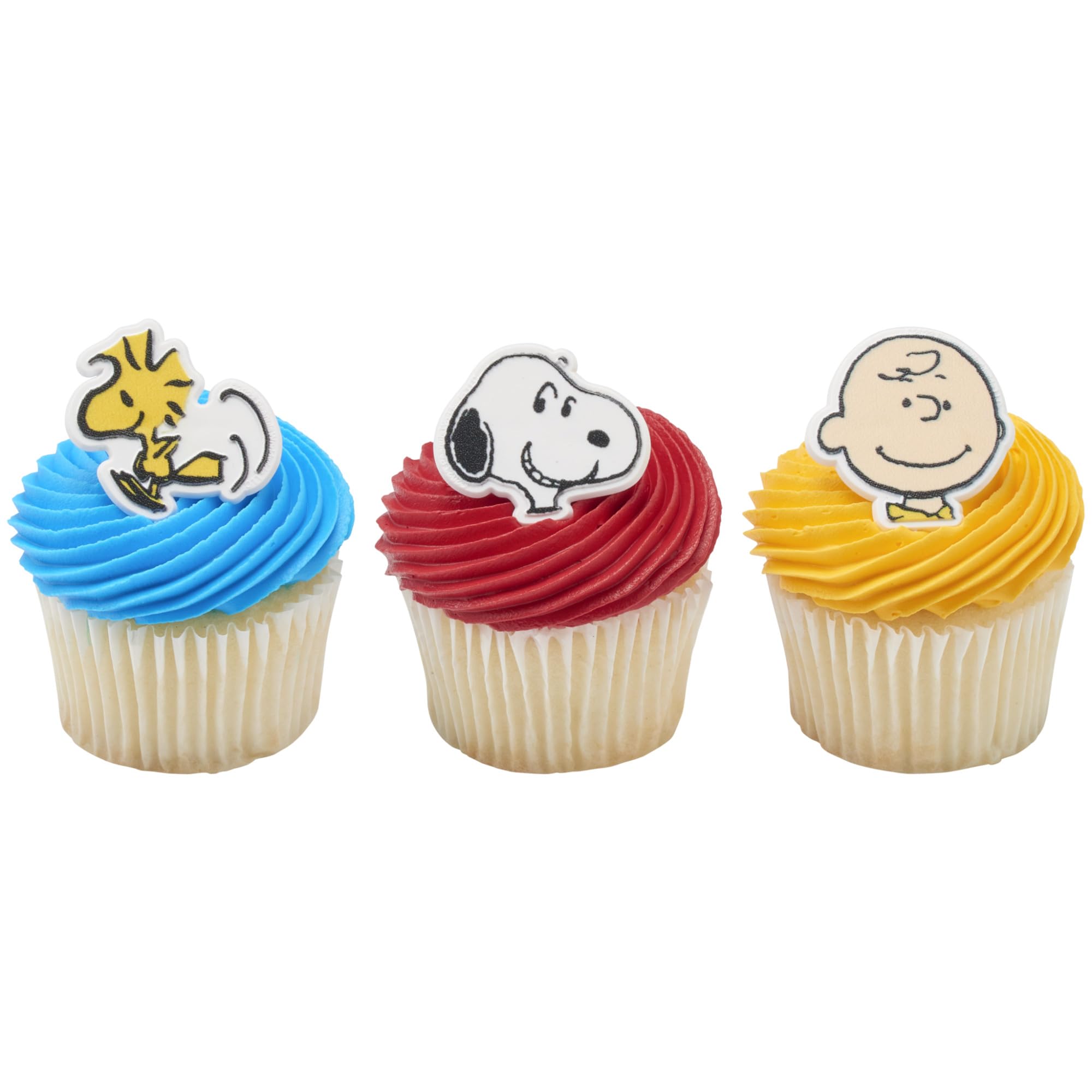 DecoPac Peanuts® Cupcake Rings, 24 Peanuts® Snoopy®, Charlie Brown, Woodstock® Cupcake Decorations, Food Safe Cake Toppers – 24 Pack