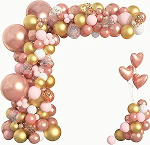 Amandir Rose Gold Balloons Garland Arch Kit, 150pcs Rose Gold Pink White Gold Confetti Latex Balloons for Bridal Wedding Birthday Girl Baby Shower Graduation Bachelorette Party Decorations