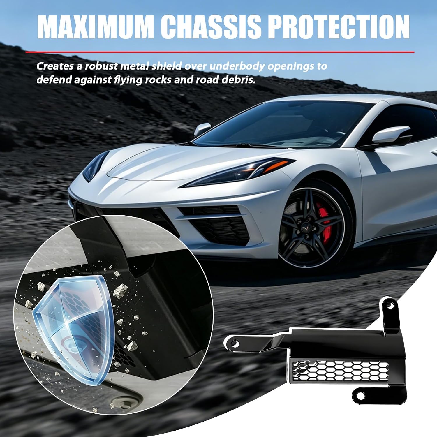 Pair Underbody Air Deflector Compatible with Corvette C8, Black
