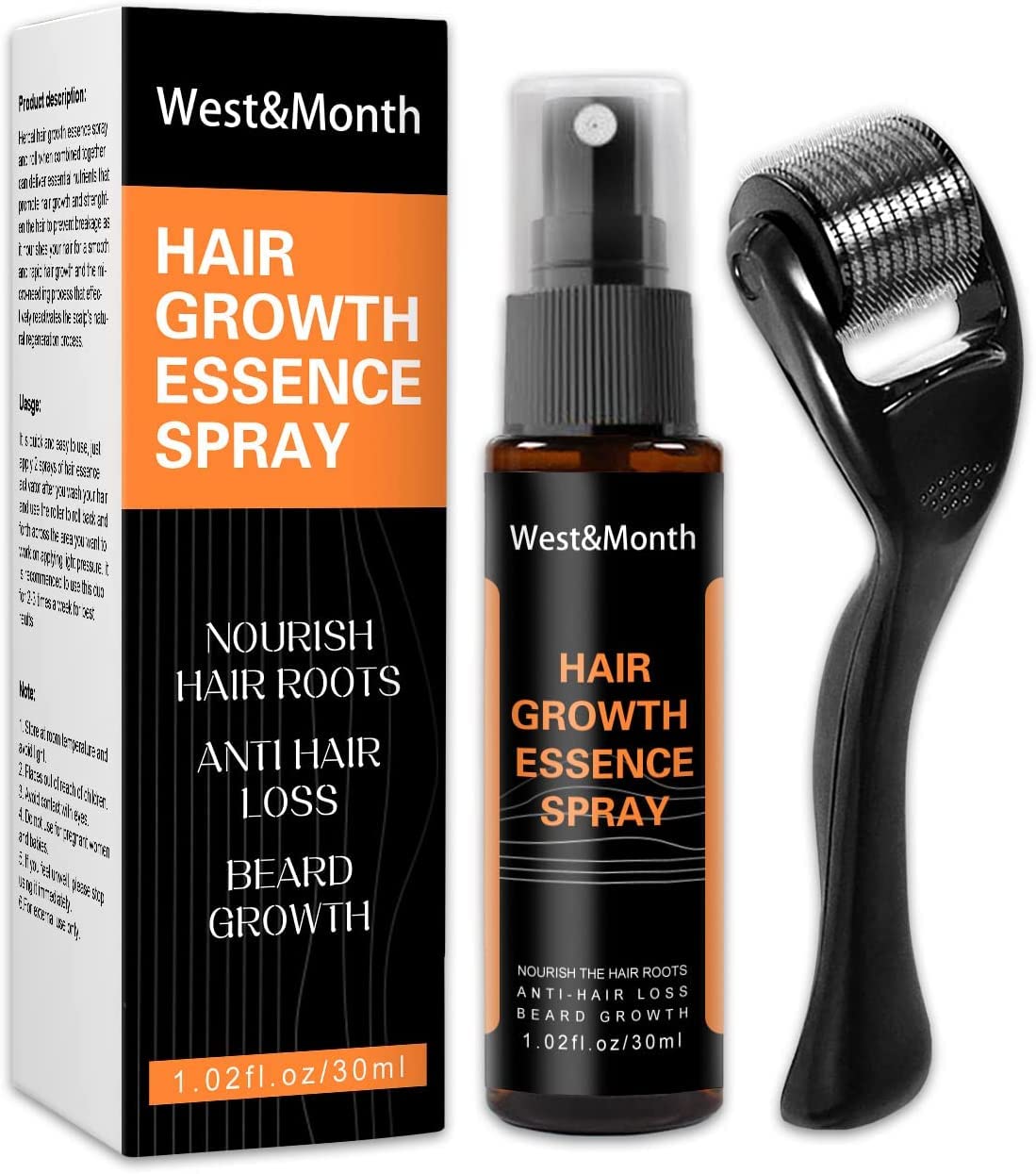 Hair Growth Essence Spray for Hair Regrowth & Hair fall control, Hair Regrowth Treatment with Derma Roller with Satisfaction Guarantee and Money Back Guarantee