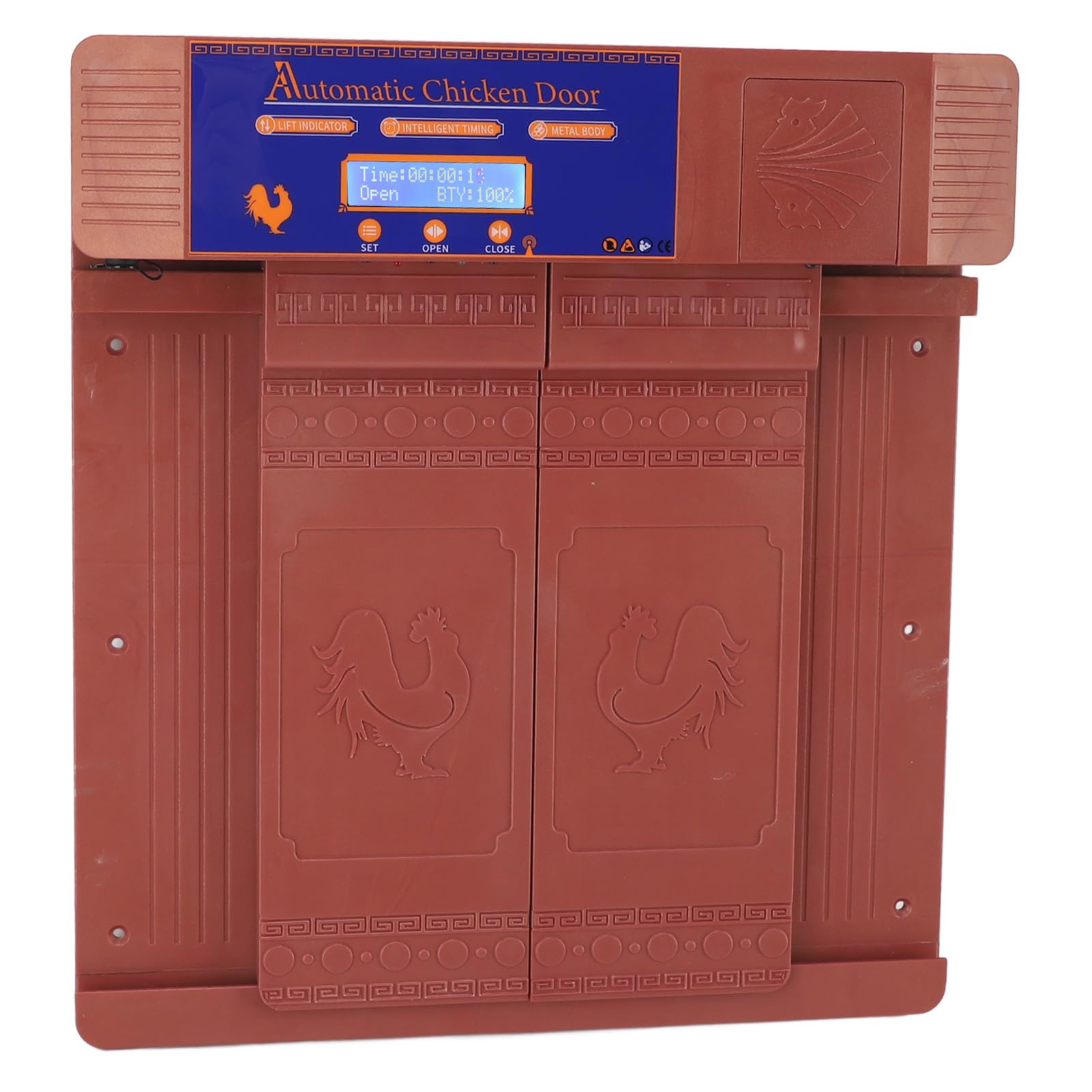 Porta automatica per pollaio con timer, apriporta elettrico per polli alimentato a batteria solare, doppie porte con display a LED per polli, anatre, oche, IP45 (Bronzo)