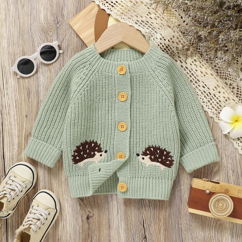 Opewod Baby Boy Girl Knit Cardigan Sweater Soft Warm Crochet Round Neck Long Sleeve Coat Toddler Outwear Fall Winter Clothes3