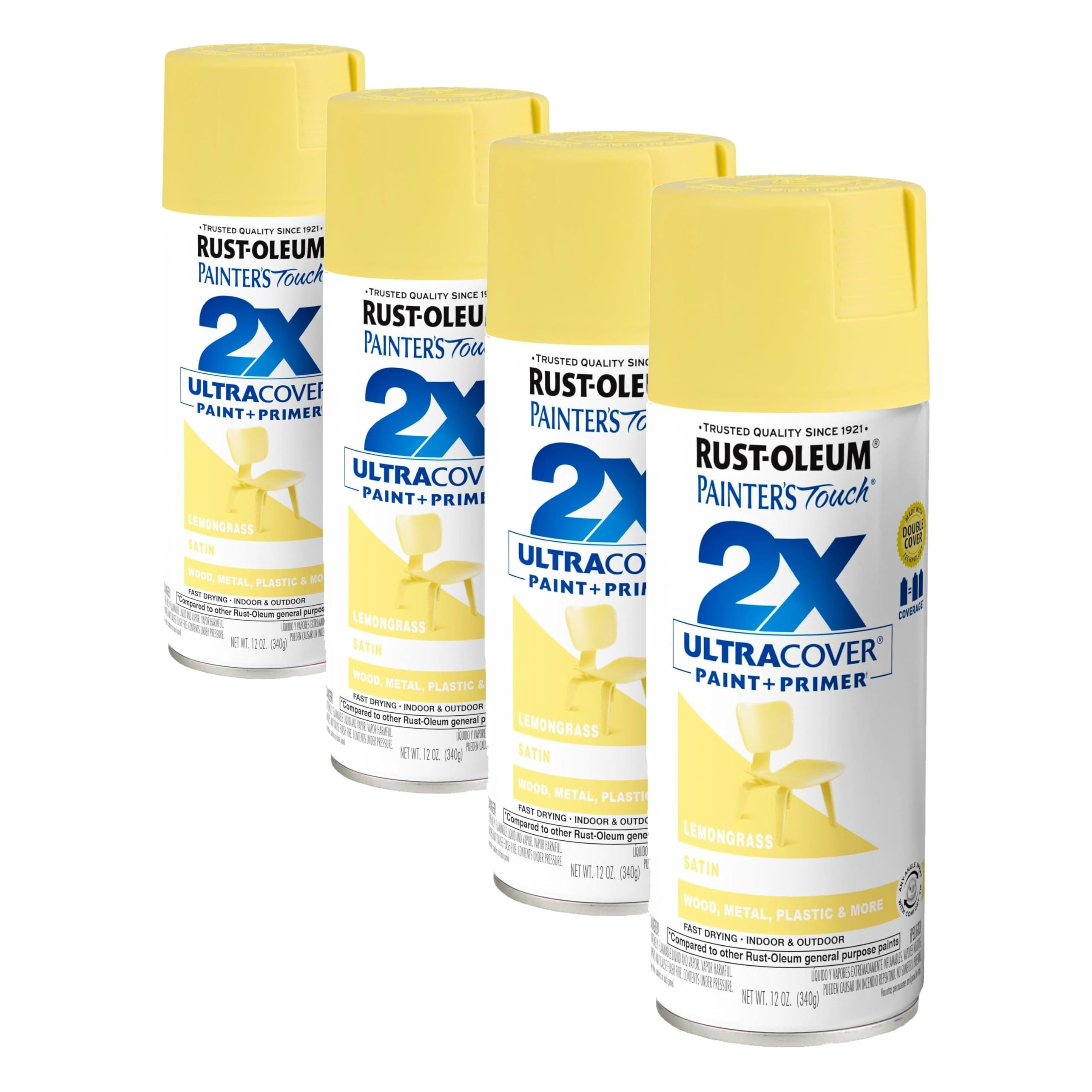 Rust-Oleum 334081 Painter's Touch 2X Ultra Cover Spray Paint, 12 oz, Satin Lemon Grass (Pack of 4)
