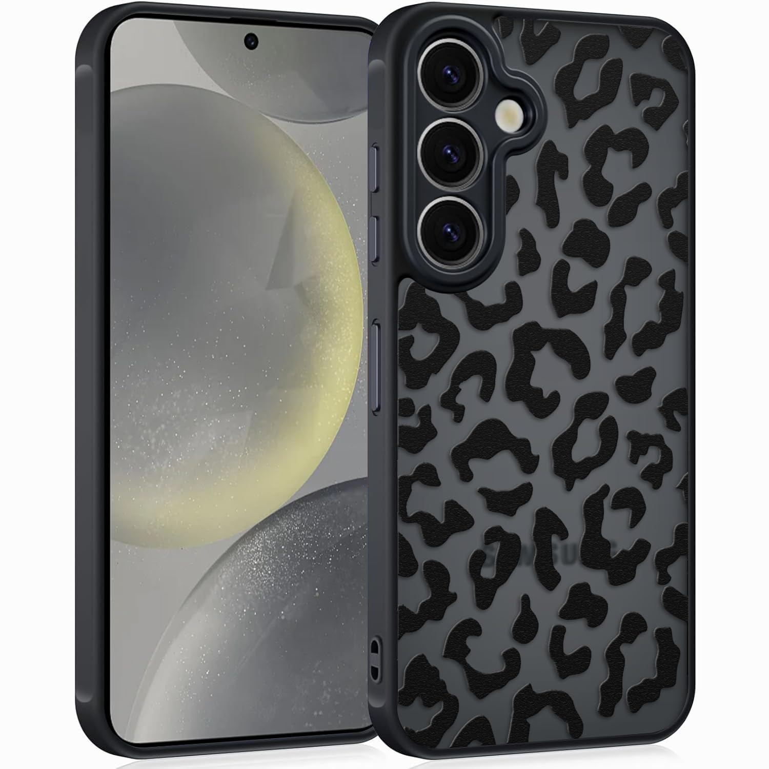 Coqinen Handyhülle für iPhone 15 Pro Hülle, Matt Transluzente Case mit Stilvolle Leopard Muster, Silikon Aesthetic Schutzhülle mit Kratzfeste PC Rückseite + Stoßfest TPU Bumper - Schwarz