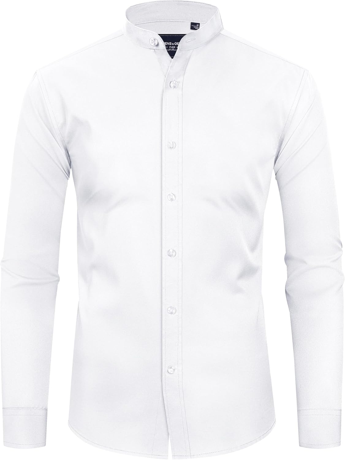 Alimens & Gentle Men's Banded Collar Dress Shirts Wrinkle Free Long Sleeve Mandarin Collar Button Down Shirt