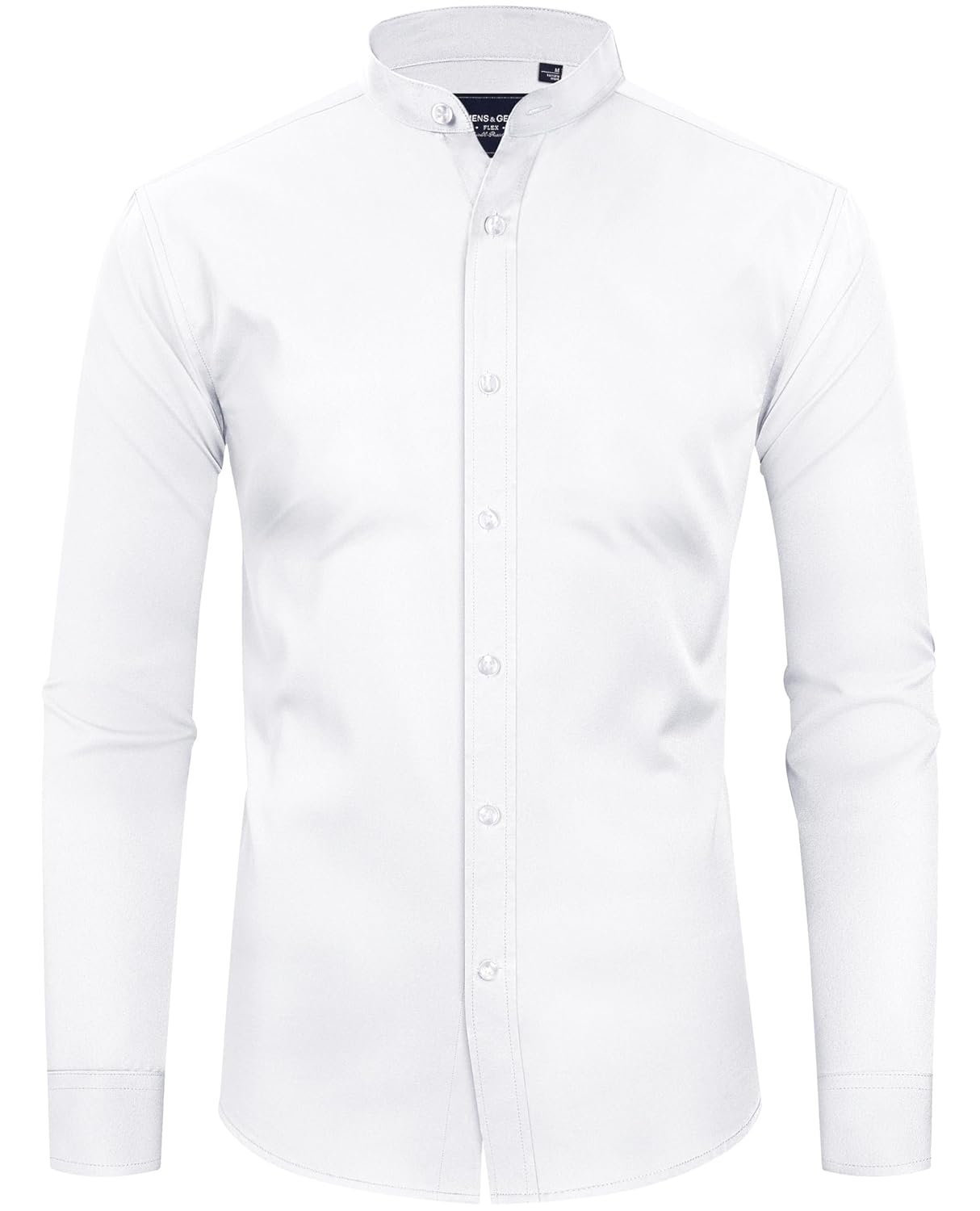 Alimens Gentle Mens Banded Collar Dress Shirts Wrinkle Free Long Sleeve Mandarin Collar Button Down Shirt