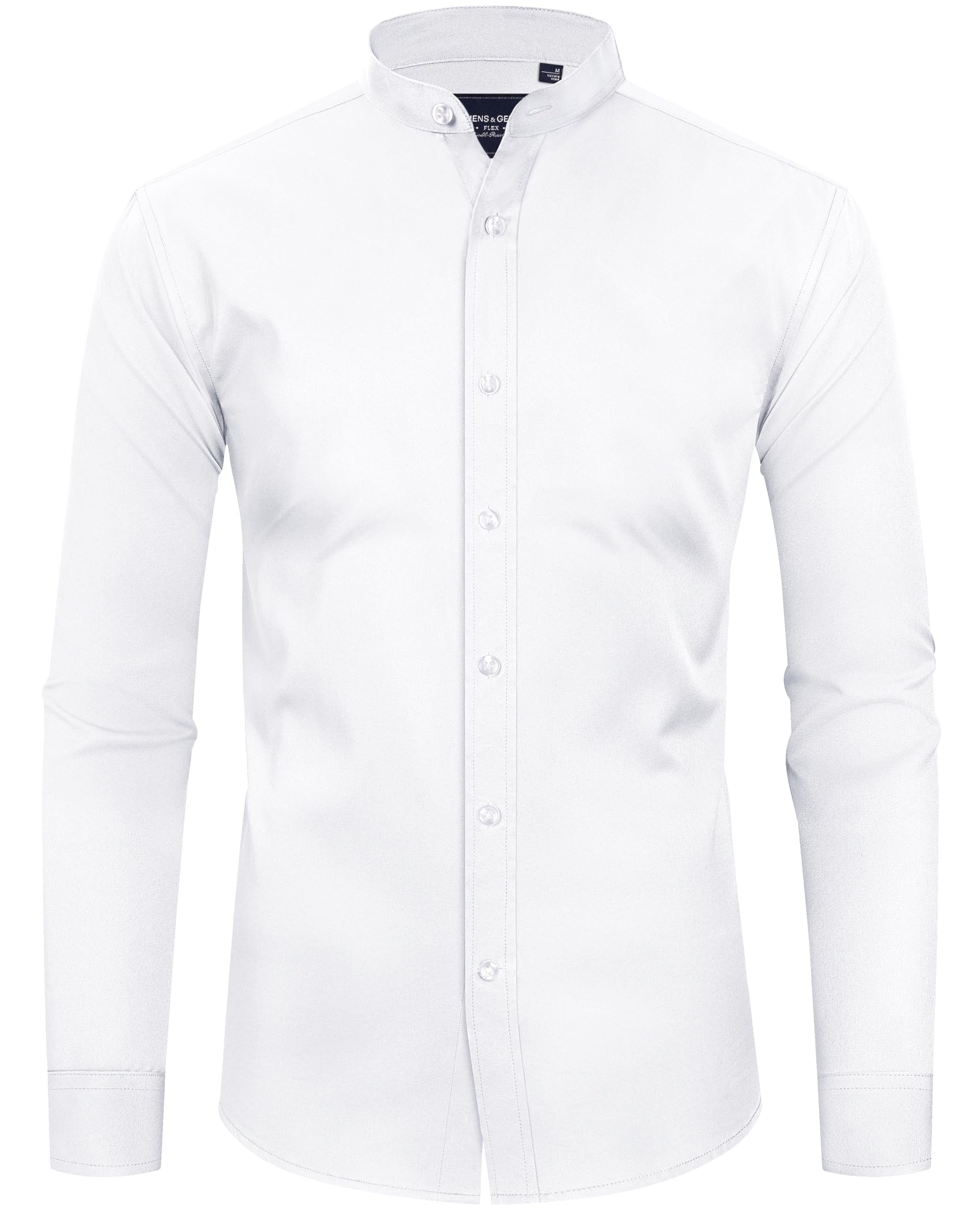 Alimens Gentle Mens Banded Collar Dress Shirts Wrinkle Free Long Sleeve Mandarin Collar Button Down Shirt