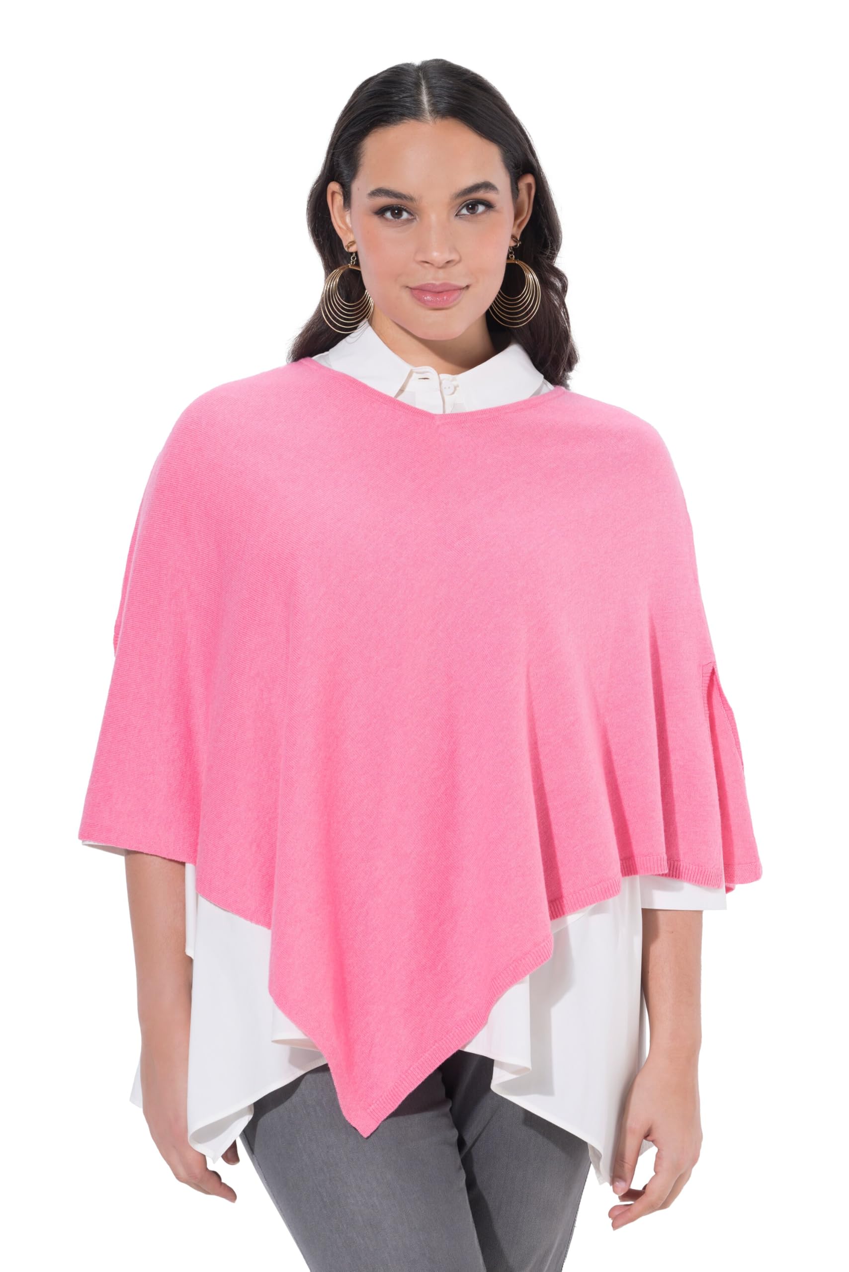 Ulla Popken Damen große Größen Übergrößen Plus Size Strickponcho, Wollmischung, V-Ausschnitt, Zipfelsaum 820512