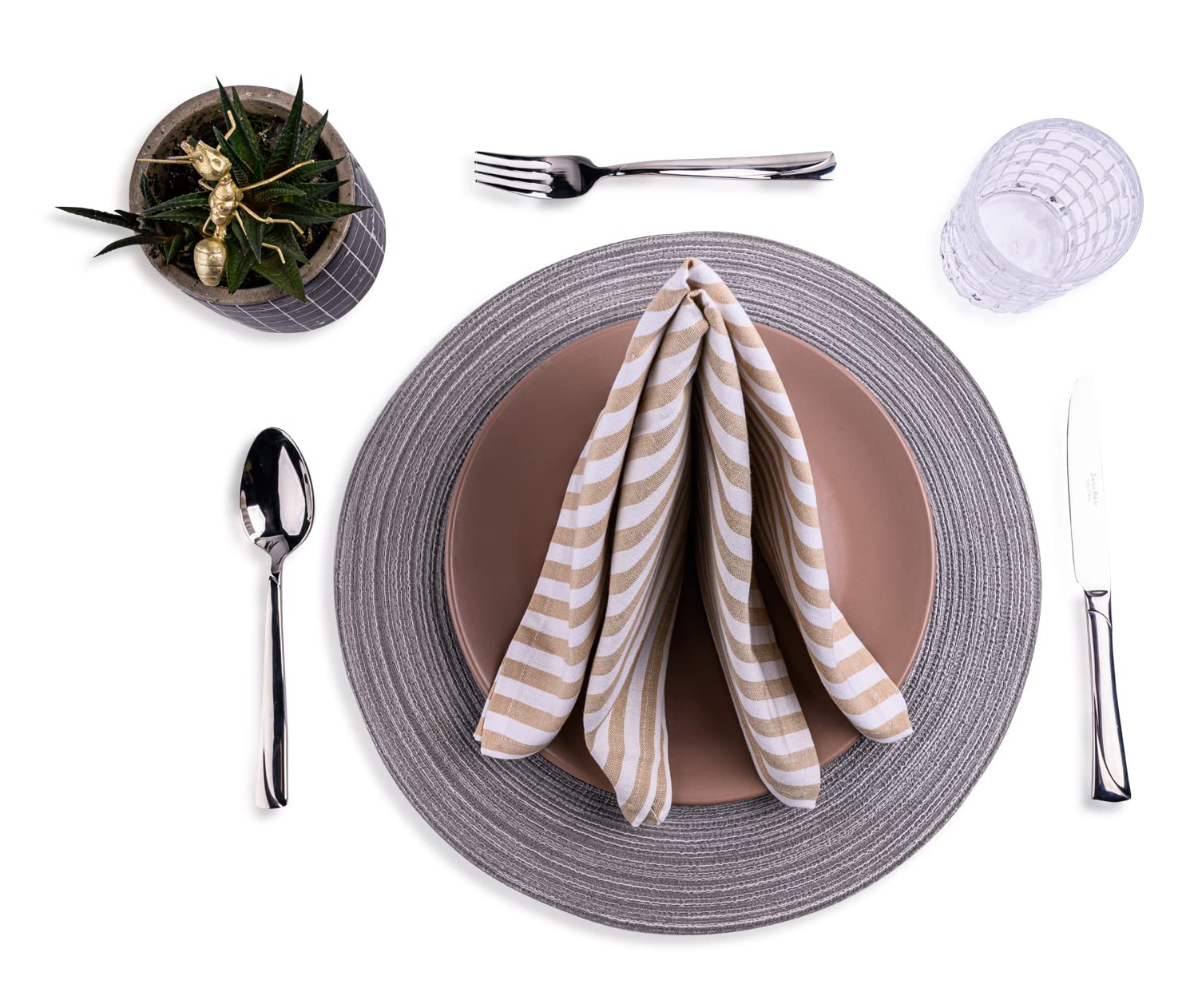 mon bijou® Set 36 Tovaglioli di Stoffa a Righe Beige e Bianche 45x45 cm – 100% Cotone Lavabili a 60 °C – Ideali per Ristoranti Hotel Catering – Tovaglioli Eleganti e Riutilizzabili da Tavola