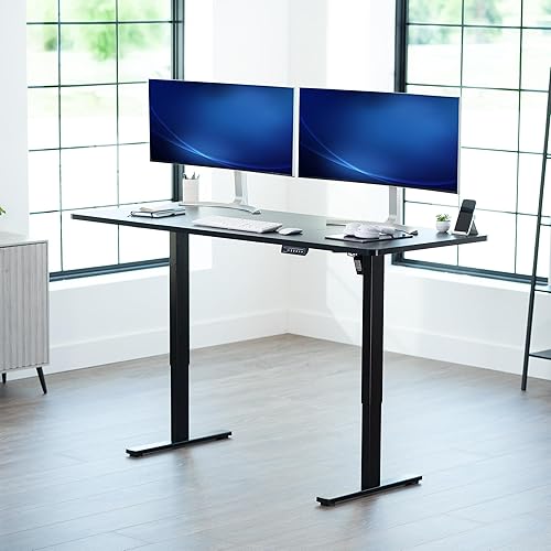 Vista 593 de VIVO DESK-KIT-1W6G - Escritorio eléctrico de pie de 60 x 24 pulgadas, ajuste de altura de memoria, serie 1B, parte superior de nogal oscuro de una