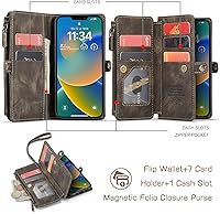 Vista 2 de Defencase Funda para iPhone 14, para iPhone 14, funda tipo cartera para mujeres y hombres, correa magnética duradera de piel sintética con cierre