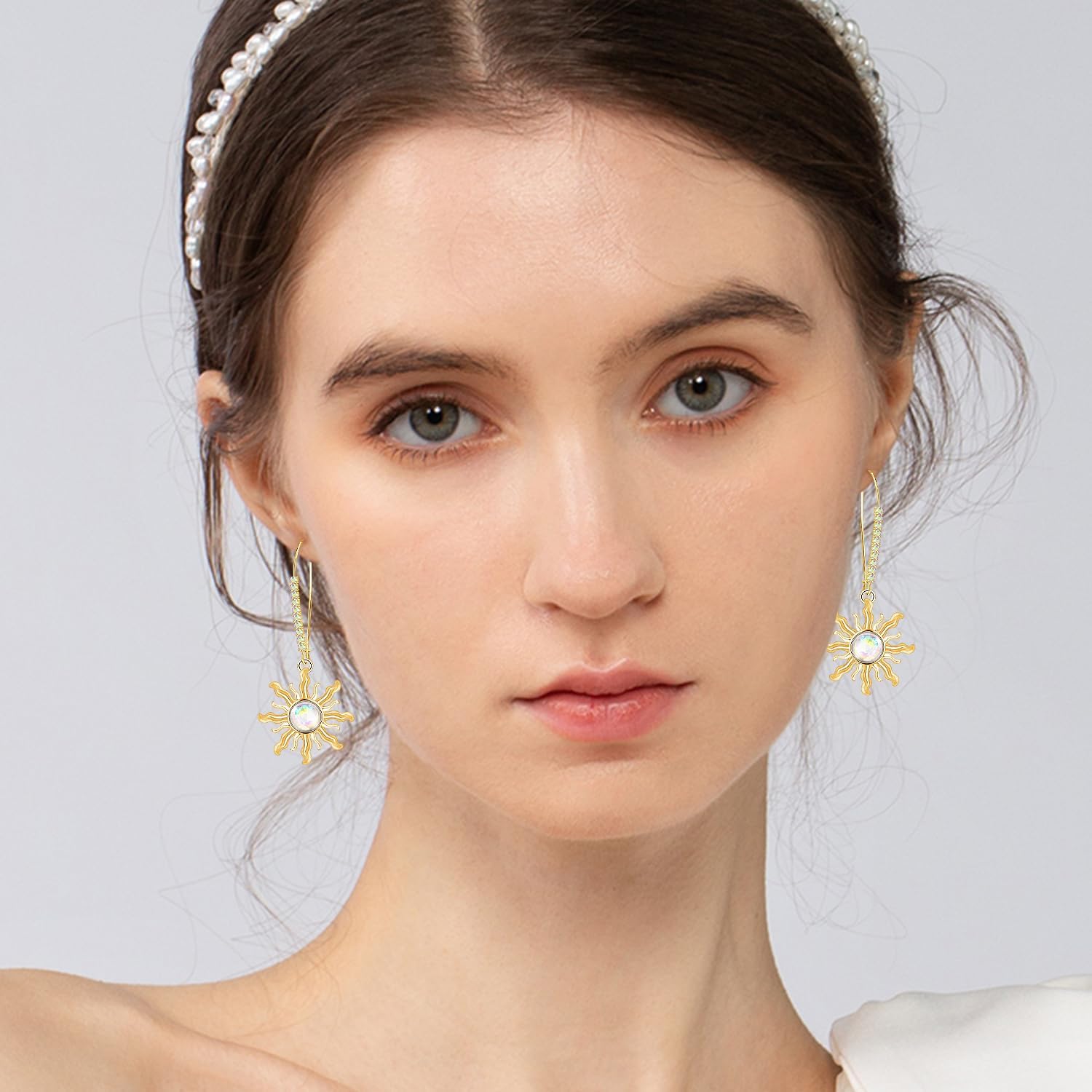 Bohemian Sparkly Crystal 14K Gold Sun Flower Dangle Drop Earrings Simplicity Alloy Earrings For Women - Image 6