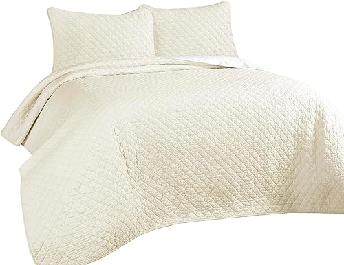Miniatura 6 de Lush Decor Ava - Juego de colcha de 3 piezas con diseño de diamantes, tamaño King, color marfil
