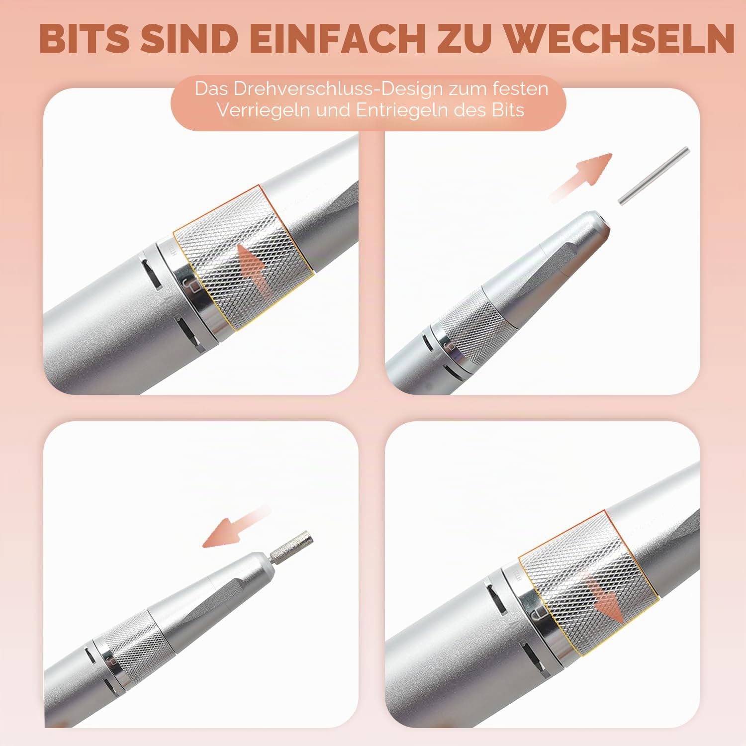 Nagelfräser JCMaster Profi, Fräser Nägel 35.000 U/Min, tragbare Elektrische Nagelfeile für Gelnägel Acrylnägel mit wiederaufladbare Batterie, elektrische Nagelfräser, inkl 12x Bits, Knopfsteuerung