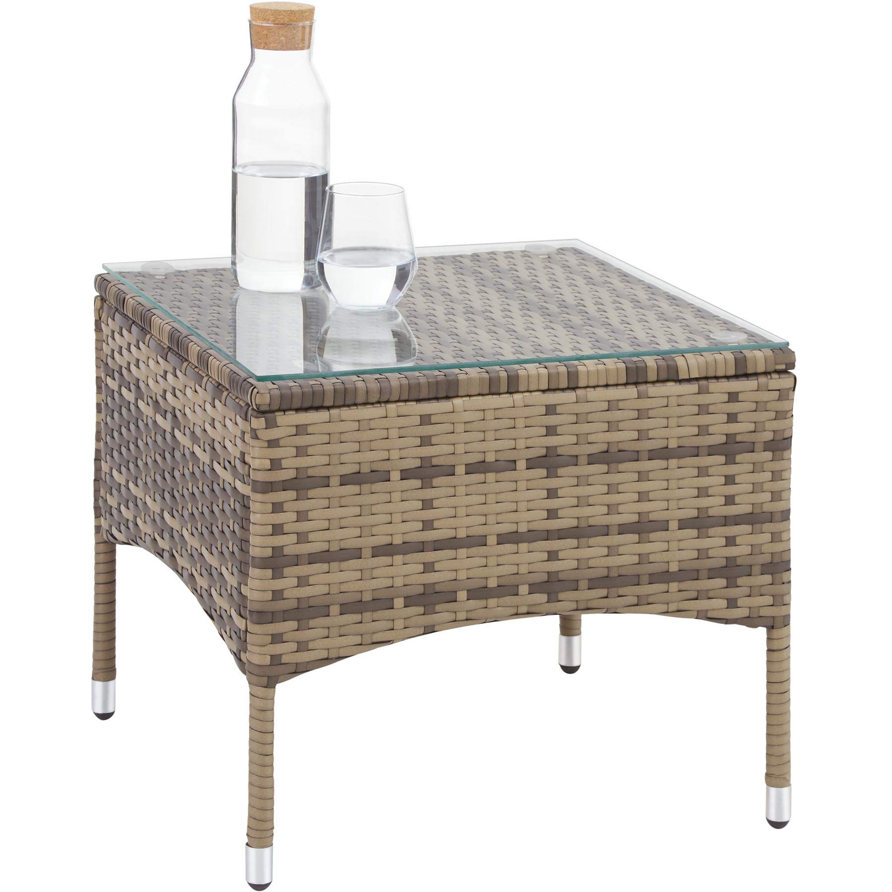 tectake® Set da Giardino in Rattan Lucerna, Robusto Telaio in Acciaio, Set Sedie da Esterno, Tavolino Salotto con Piano in Vetro, Comodi Cuscini, Design Moderno - Naturale
