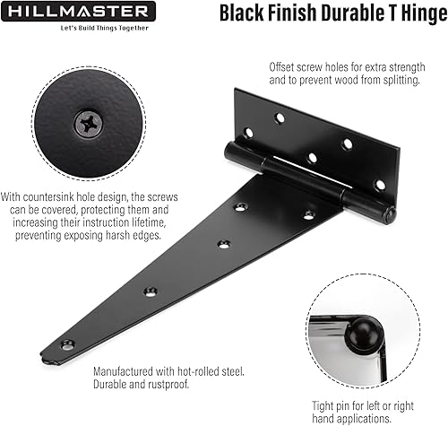 Miniatura 10 de Bisagras de correa en T de 4 pulgadas, bisagras de puerta de cobertizo, bisagras de correa de puerta, bisagra en T negra, bisagra forjada, bisagras