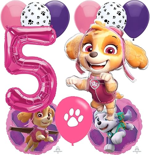 Anagram Globos de cumpleaños con licencia Skye destinados a la colección temática de Paw Patrol Girls, accesorio de fiesta, multicolor, cumpleaños