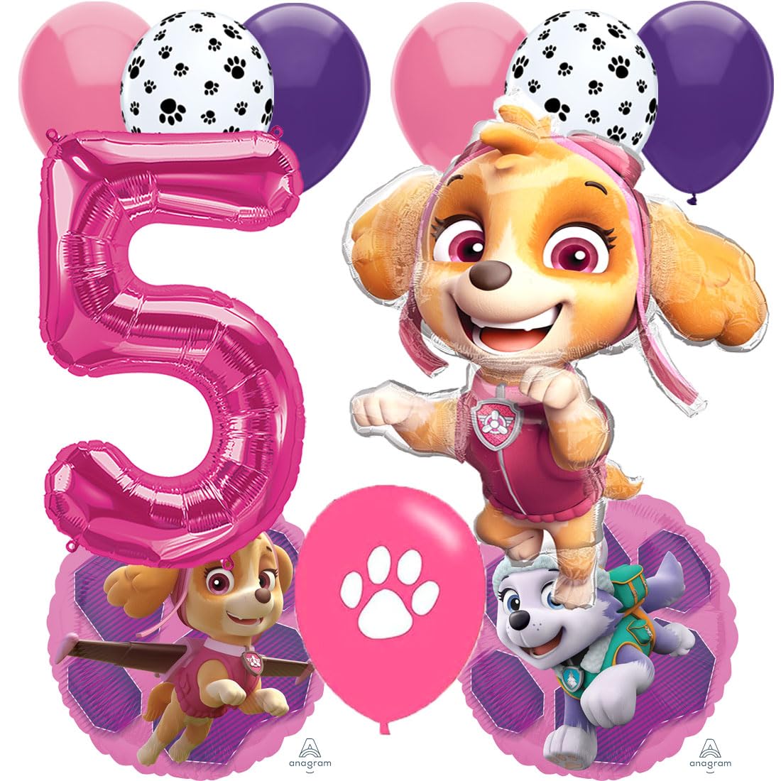 Anagram Birthday Balloons, Girls, Skye, Party Accessory, Multicolor, 5th Birthday