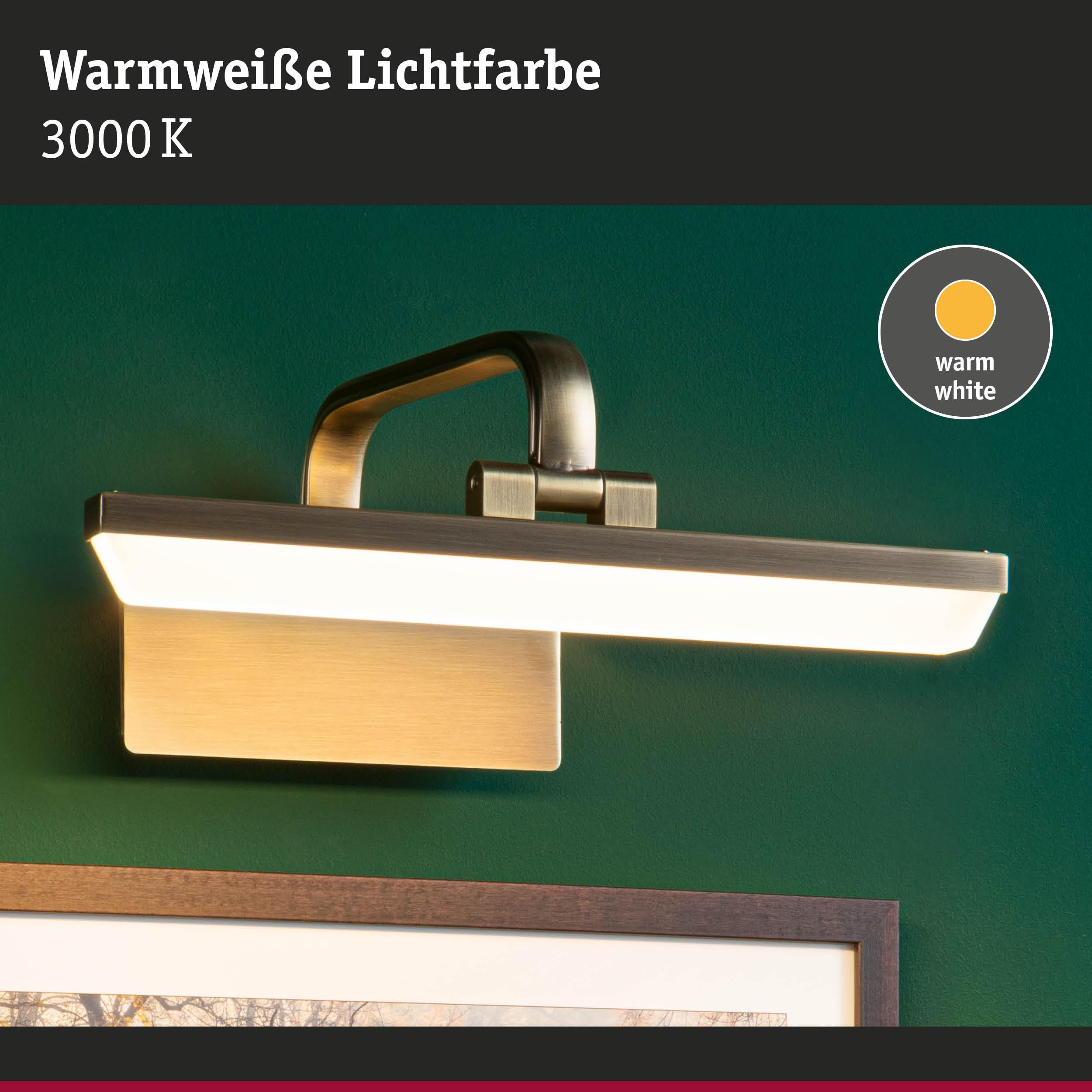 Paulmann 95568 Luminaria para cuadros LED Renan 300mm incl. 1x6W blanco cálido, latón envejecido, luz para cuadros, metal, acrílico, aplique, 3000K