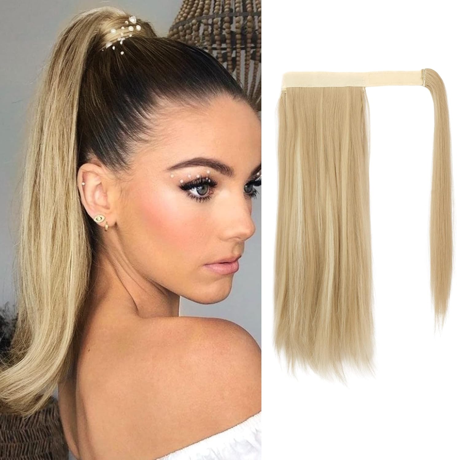 BARSDAR Clip in Ponytail Extensions, 14 inch Short Straight Wrap around ...
