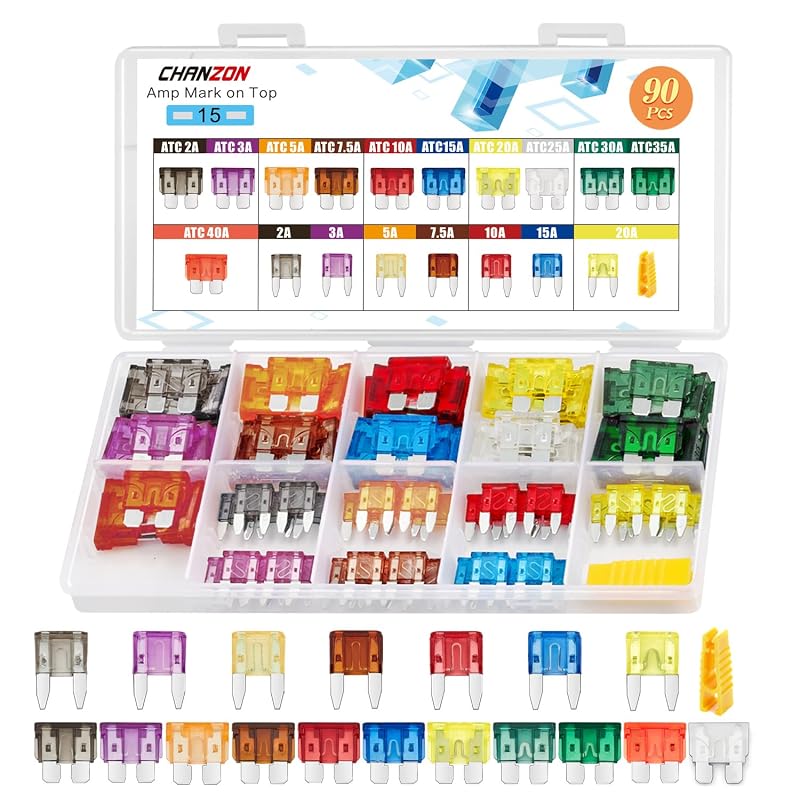 Kit de fusíveis automotivos lâmina CHANZON Standard ATC e Mini ATM 32 V – 90 unidades