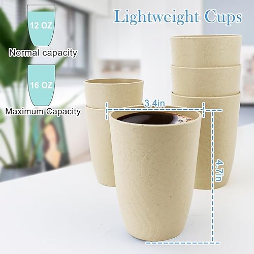 Miniatura 3 de PYRMONT Juego de 6 vasos de paja de trigo irrompibles de 16 onzas para niños, aptos para cocina, lavavajillas y microondas, sin BPA