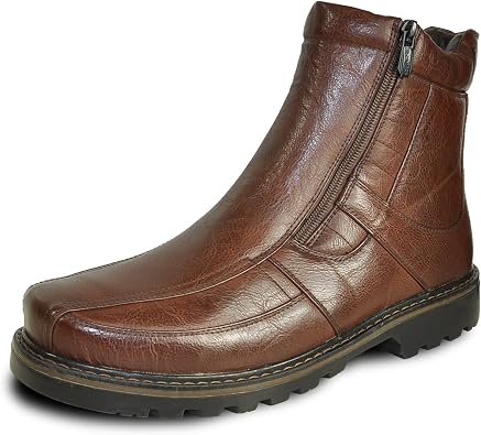 bravo! Men Waterproof Winter Boot DEAN with Fur Lining and Double Zipper Black and Brown Size 7 to 13
