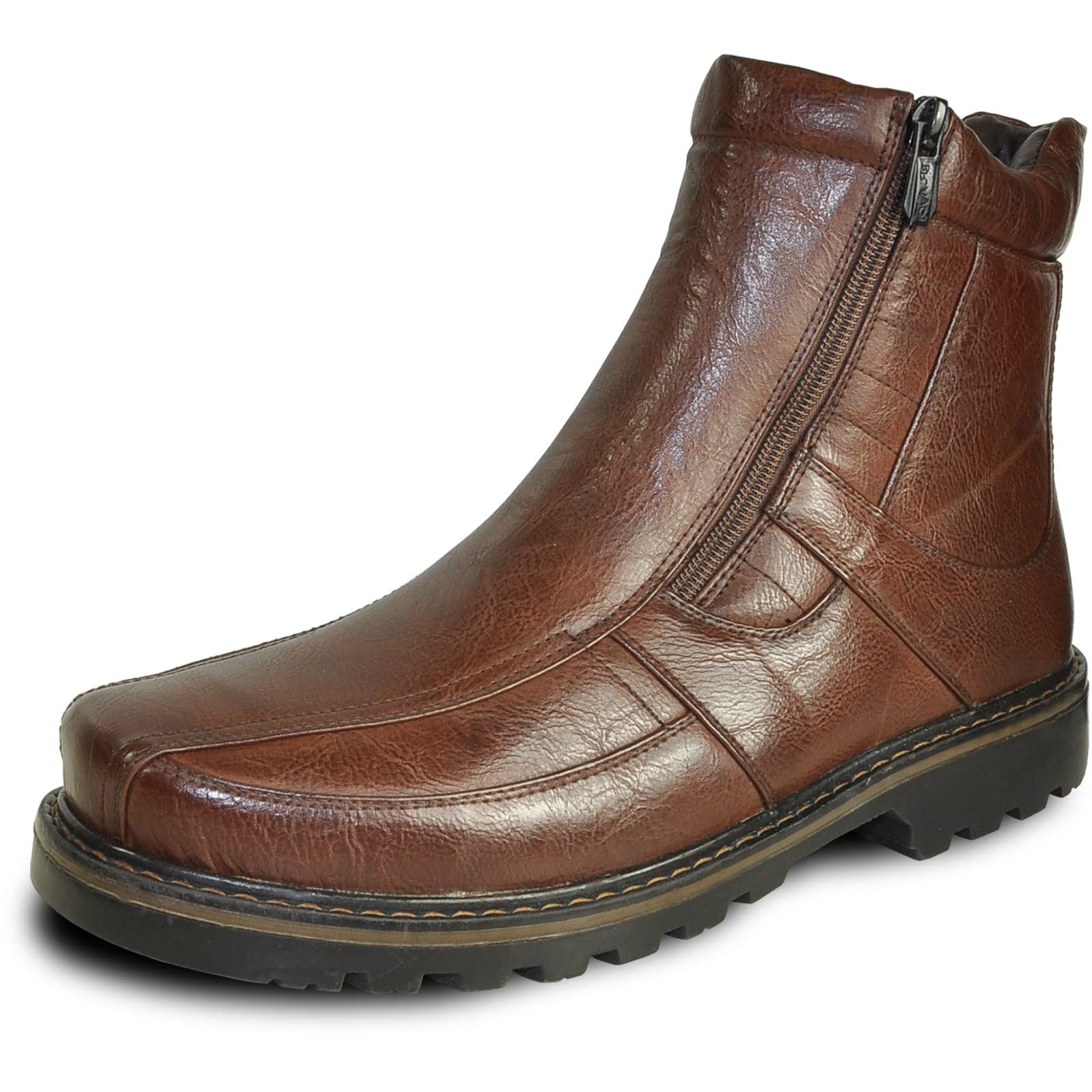 bravo! Men Waterproof Winter Boot DEAN with Fur Lining and Double Zipper Black and Brown Size 7 to 13