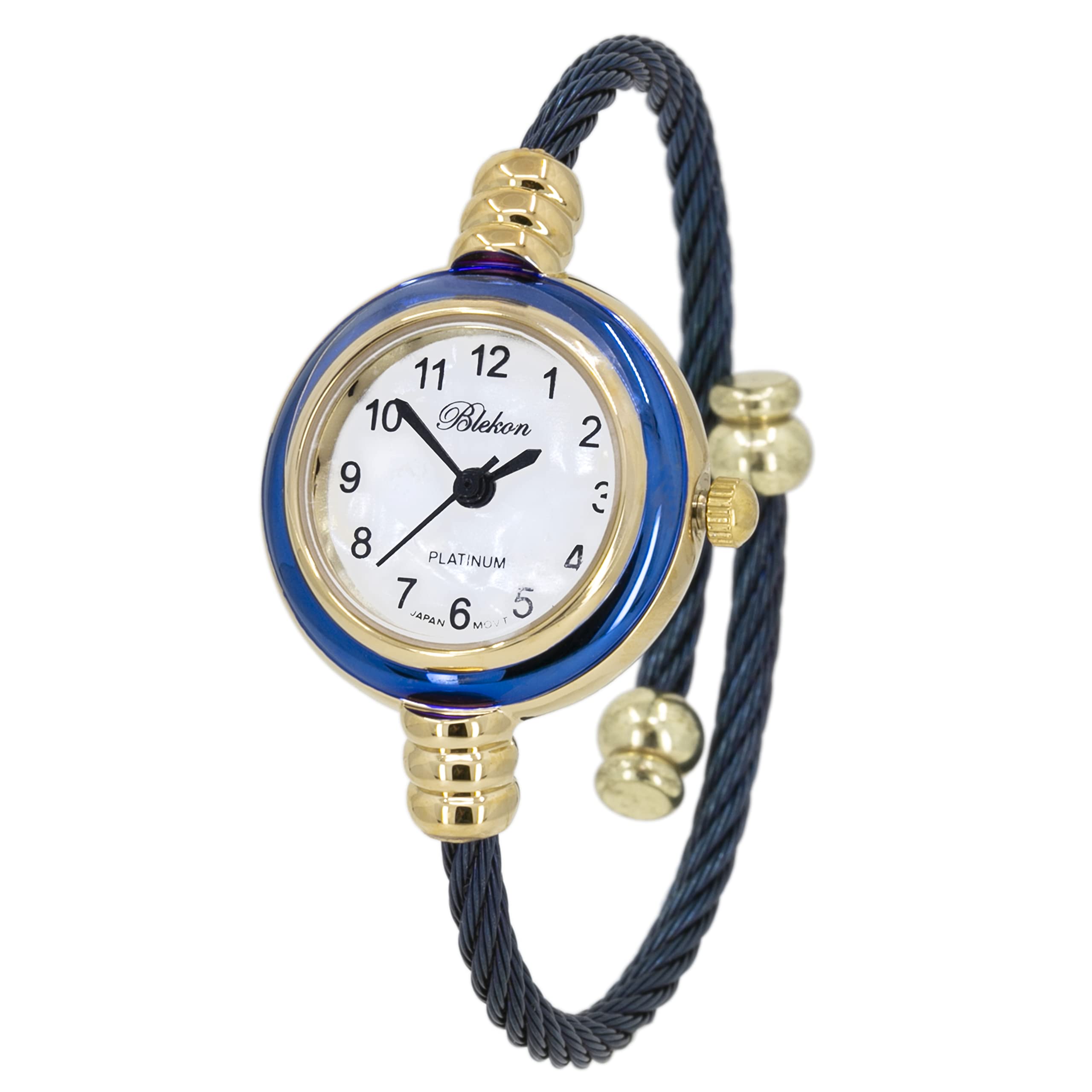 BlekonCollections Women's Cuff Watch - Round Analog Display Arabic Numbers 23mm Case Wire Bracelet Watch for Women Elegant Cable Cuff Bangle Wrist Watch