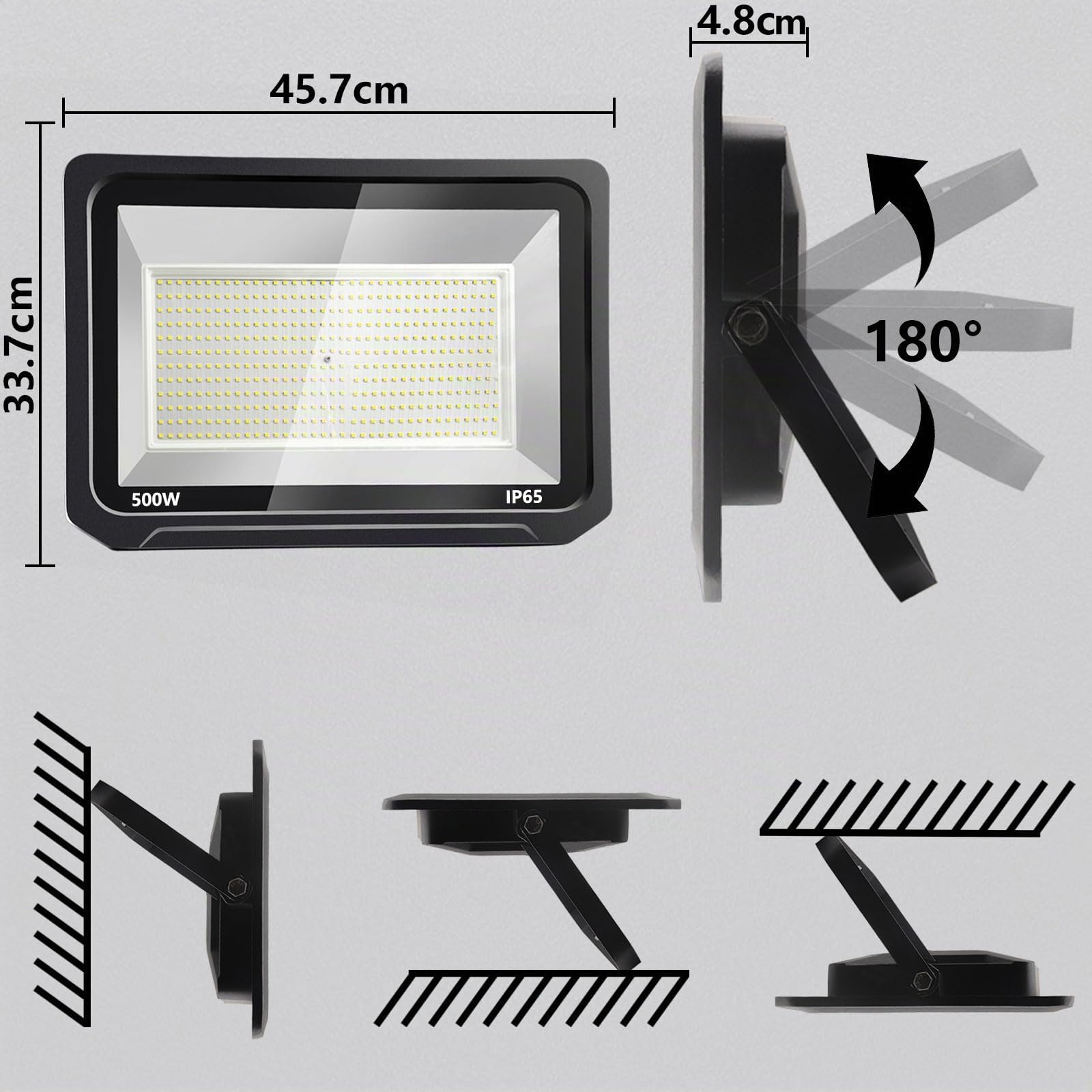 500W Focos LED Exterior 3000K Blanco Cálido 1 Pcs | 50000LM IP65 Impermeable, Foco Exterior Seguridad con Alta Luminosidad para Jardín, Patio, Garaje, Terraza