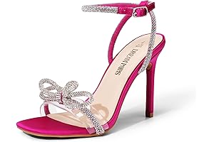 Sparkling Pink Sandal Heels Embellished with Crystal Double Bowknots and Clear Slingback
