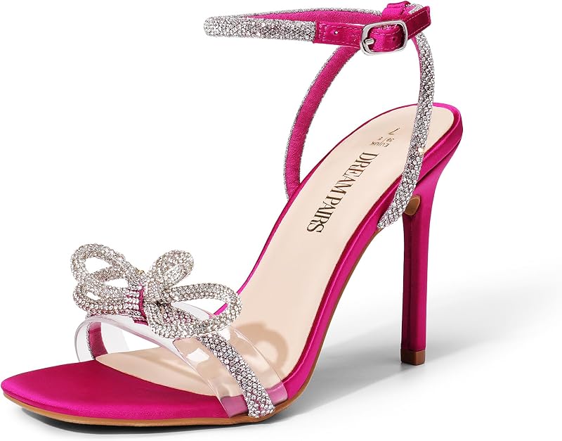 Dream Pairs Tacones con Doble Lazo para Mujer, Tacones de Aguja con Lazo de Diamantes de imitación, Sandalias de tacón Alto con Punta Cuadrada