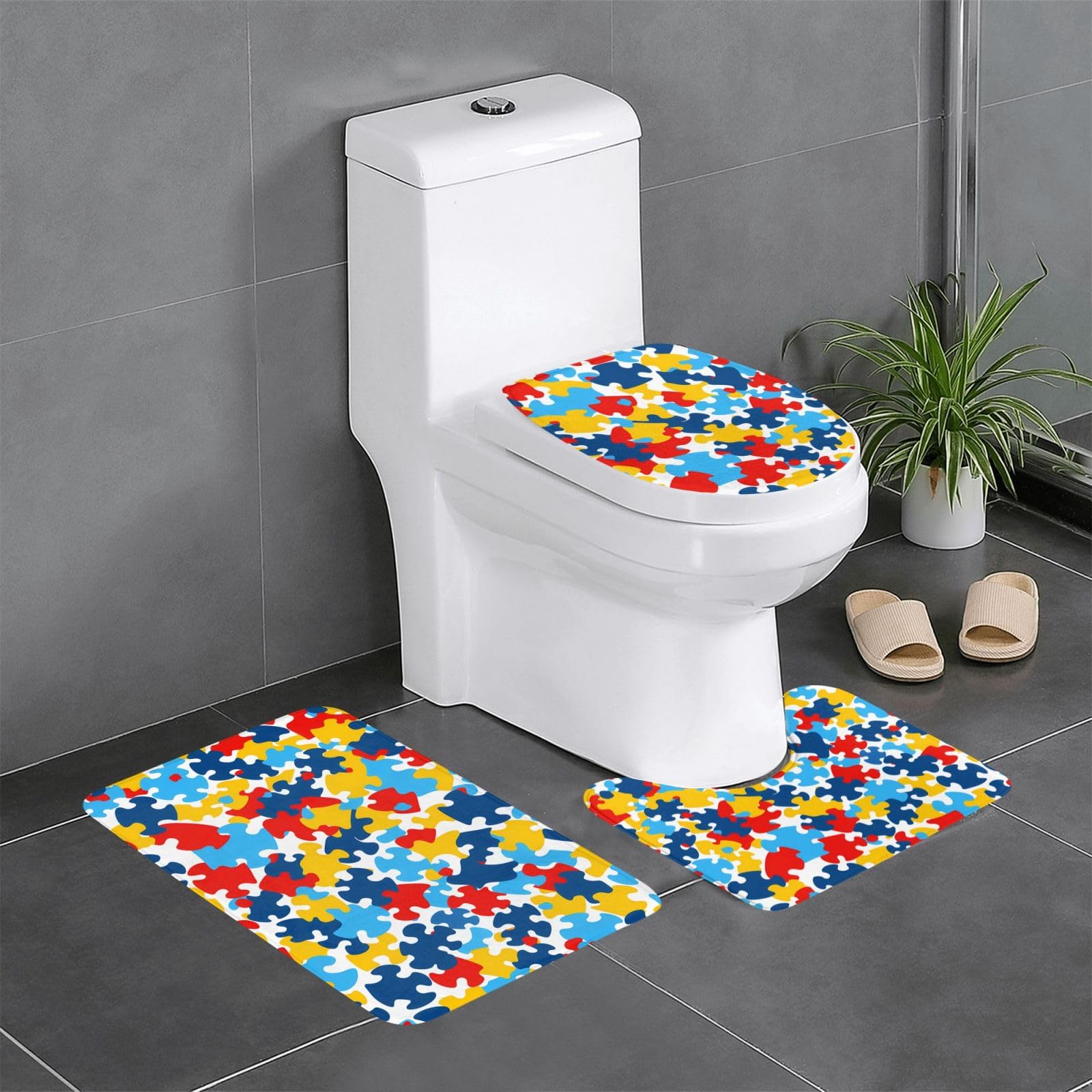 Tapis de bain autisme : lot de 3 tapis sécurisés contre les glissades