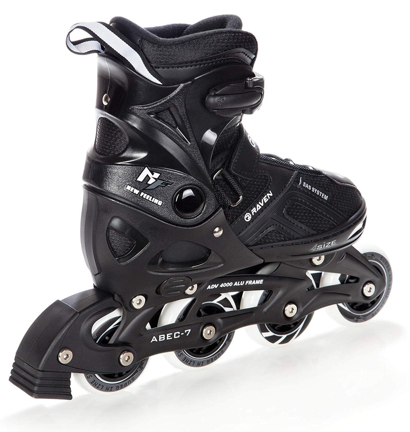 Raven - Roller en Ligne du 37 au 40 Adulte Enfant Mixte Taille Ajustable Noir/Menthe Raven