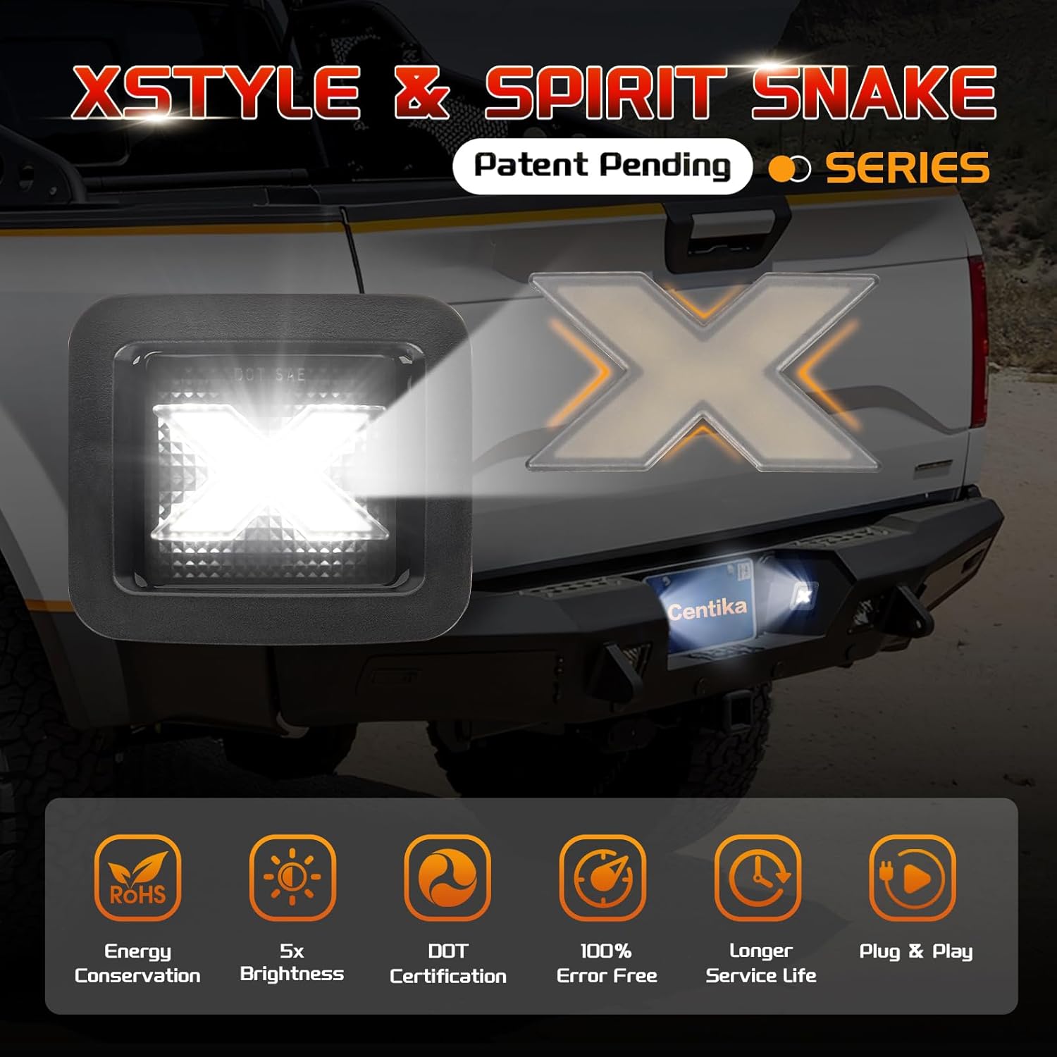 LED License Plate Lights Tag Light Lamp Assembly for Ford F150 & F150 Raptor 2015 up~, 6000K Full White & Smoked Lens, Pack of 2, OEM # FL3Z13550A (Xstyle Patent Pending)