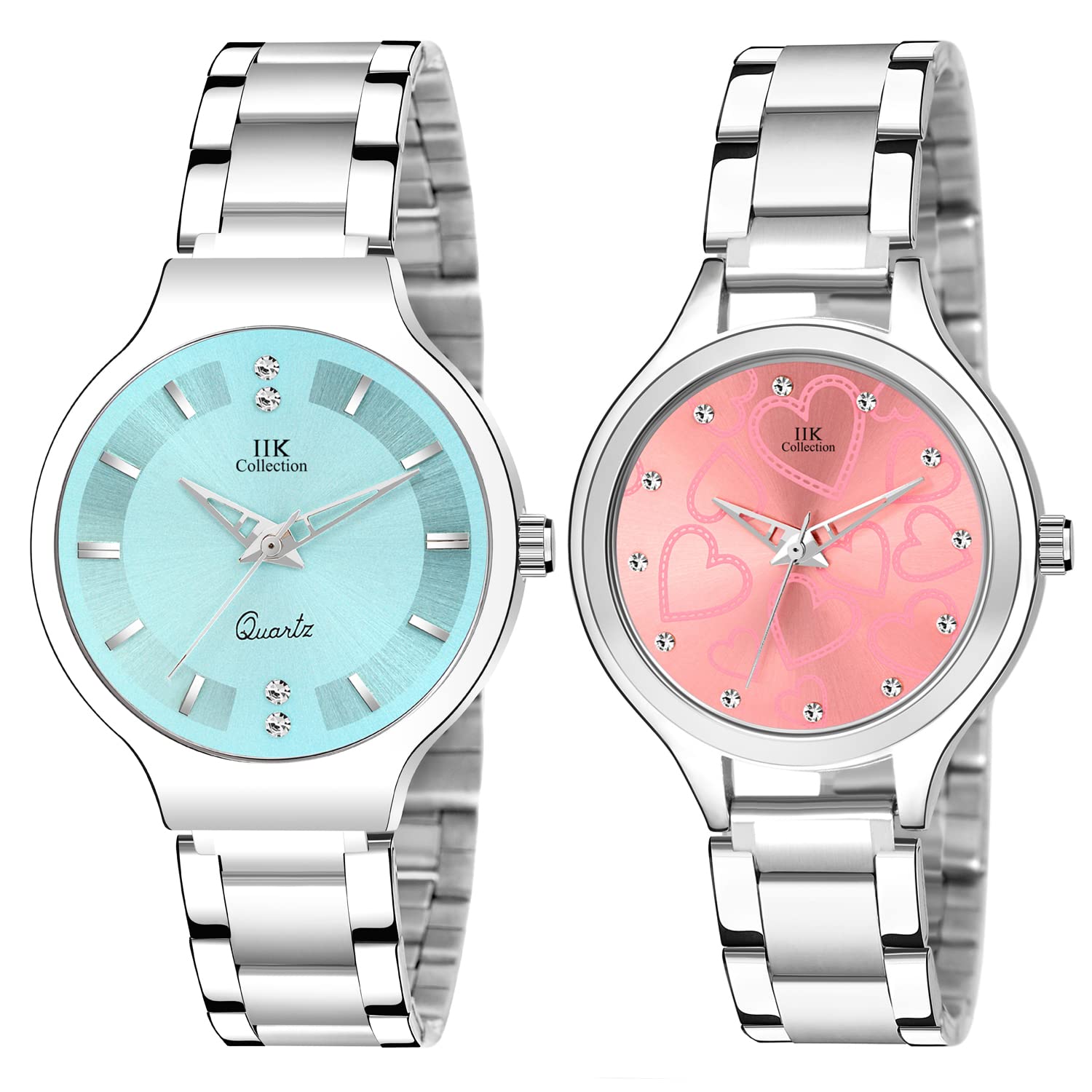 IIK COLLECTION Analogue Round Studed Dial with Silver Bracelet Strap Girls & Womens Wrist Watch (Pack of 2) (B09P1GNSJH) Amazon Price History, Amazon Price Tracker