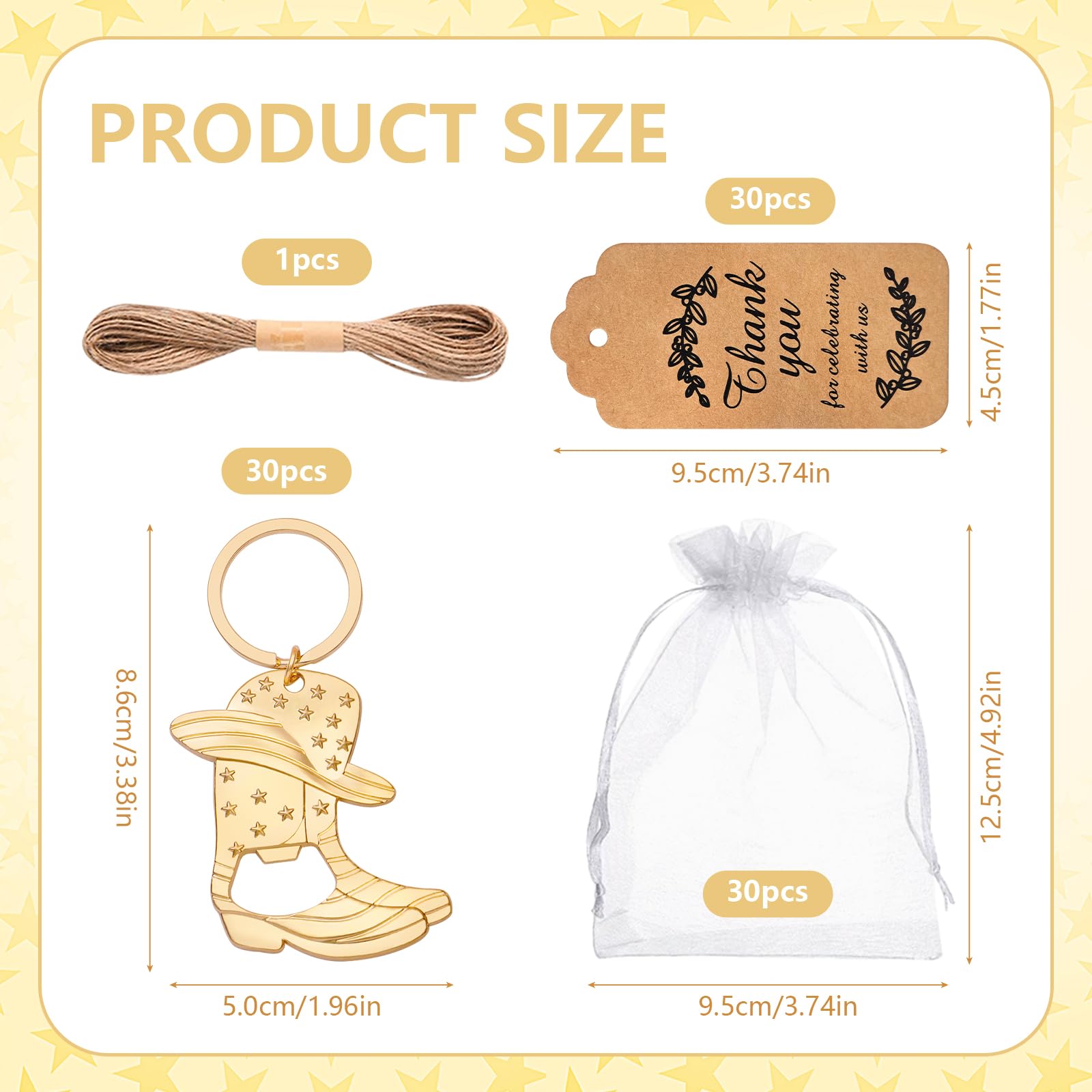 Portachiavi apribottiglie a forma di stivale da cowboy, 30 pezzi, per baby shower, bomboniere per ospiti, apribottiglie occidentale, souvenir per matrimoni, compleanni, feste di Quinceanera
