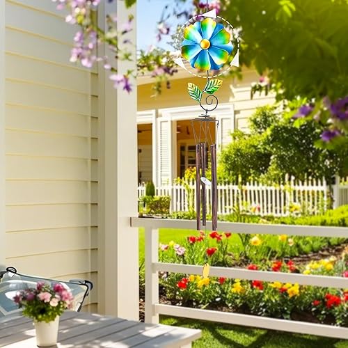 Miniatura 3 de MUMTOP Campanillas de viento para espacio exterior Campanillas de viento de jardín con molinillo de viento de flores, 33 pulgadas de tono profundo