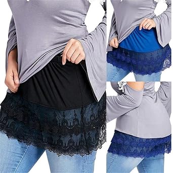 Women Half Slip Adjustable Lace Layering Fake Top Extender Length Shirt Mini Skirt Lower Sweep