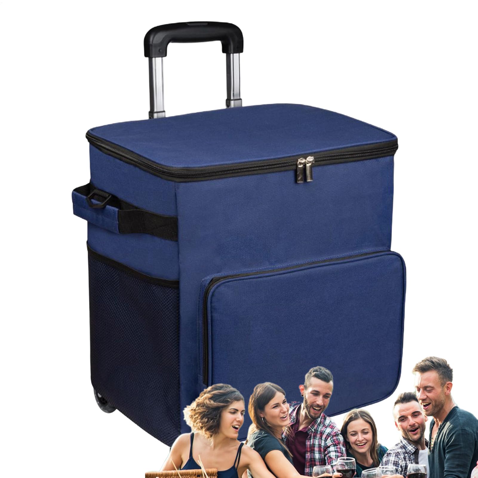 Carrello refrigerante con ruote, 35 l, a tenuta stagna, 80 x 32 x 28 cm, design trolley con manico, portatile, per viaggi, picnic, patio, all'aperto, campeggio