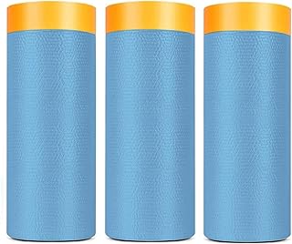 Painters Plastic With Tape,Tape and Drape, Automotive Pre-Taped Masking Film | 3 Rolls | Self-Adhesive Painting Drop Film | Plastic Dust Sheets for Decorating, Cars Painting| 60 in x 65 feet