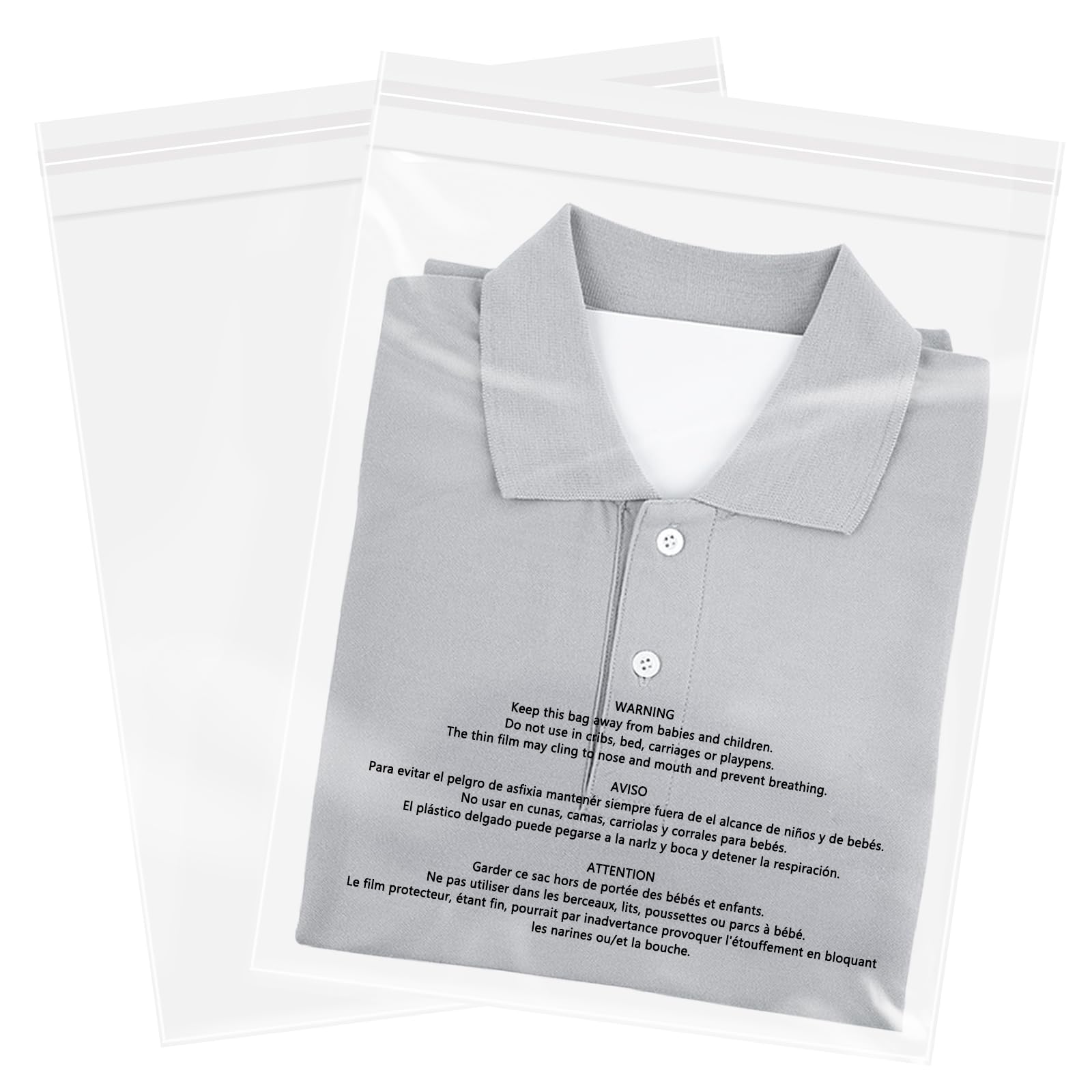 WEPOLY - 10" x 13" (500 Count) Self Seal Clear Poly Bags with Suffocation Warning for Packaging, Shipping, Clothing, Shirts & FBA - Resealable