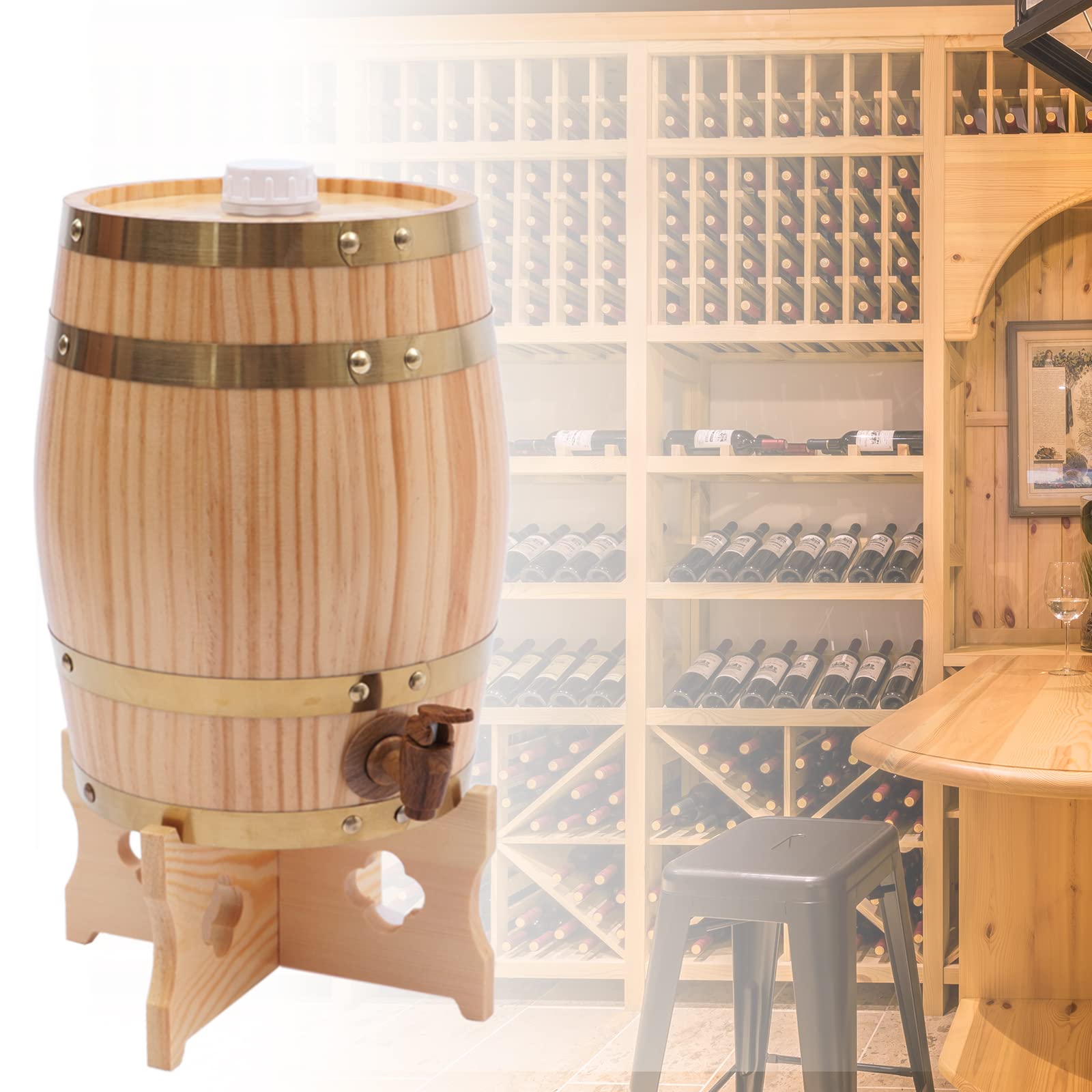 Tonneau de vin en bois de 5 l, vertical, avec robinet et support, pour vin, whisky et spiritueux