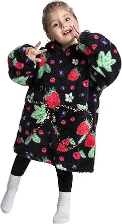 Pterygoid Wearable Blanket Hoodie for Kids,Toddler Oversized FLeece Hooded Sweatshirt with Pocket for Children Girls Boys