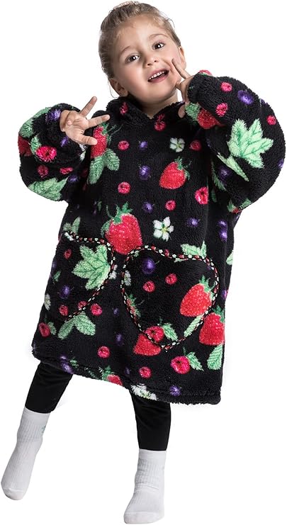Pterygoid Wearable Blanket Hoodie for Kids,Toddler Oversized FLeece Hooded Sweatshirt with Pocket for Children Girls Boys