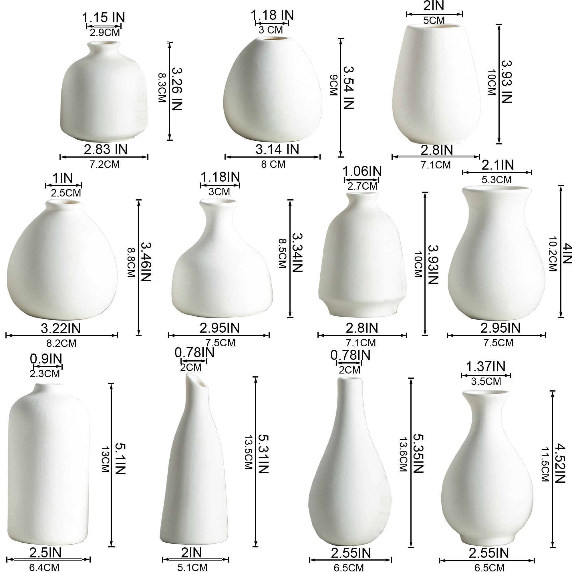 Tanvecle Weiße Keramik Knospenvase 11er Set, Kleine Vasen für Pampasgras, Blumen, Mini Vasen für Moderne Wohnkultur, Minimalistische Dekor, für Wohnzimmer, Esstisch & Regale