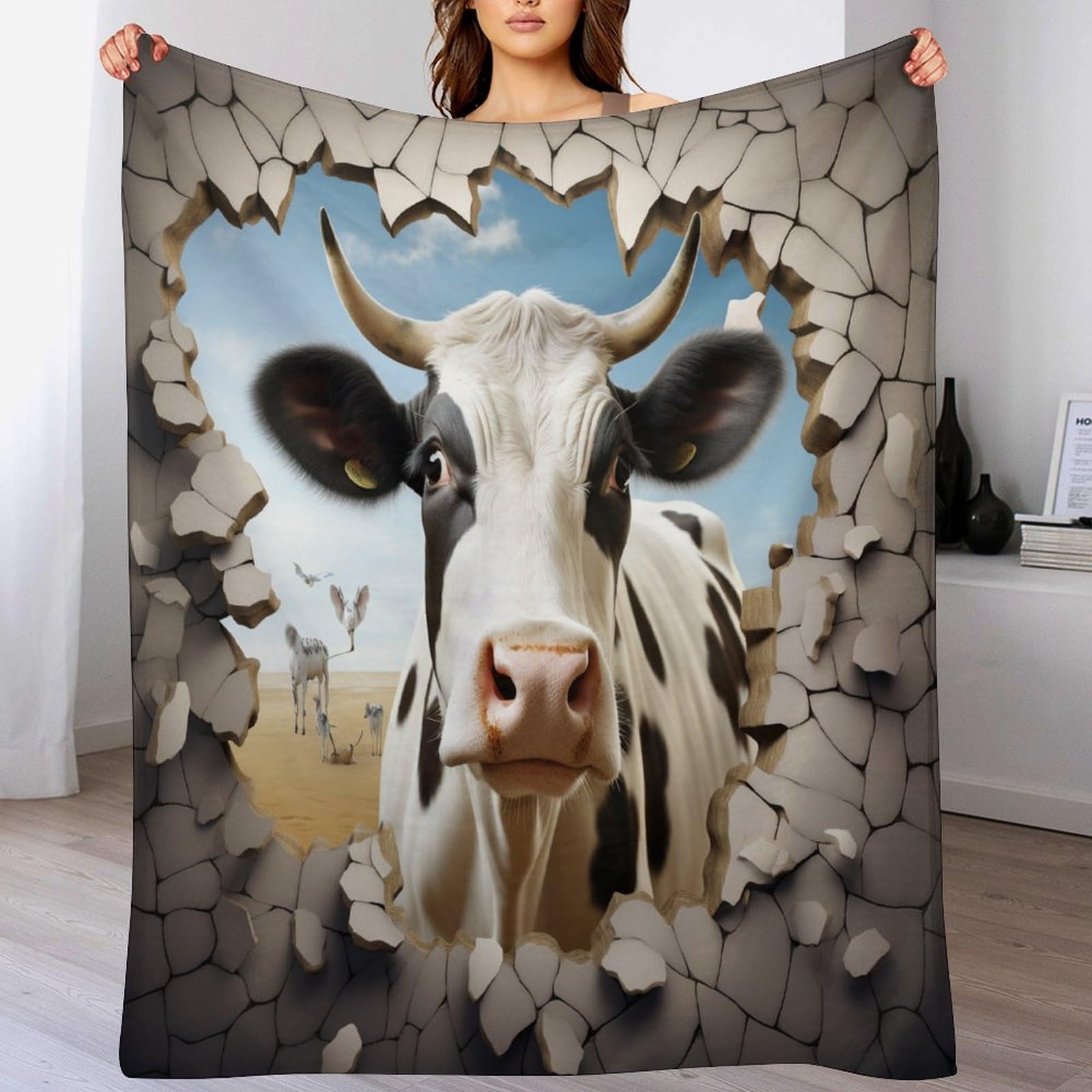 Couverture douce peluche vache mignonne anti-froid pour canapé-lit 180x200