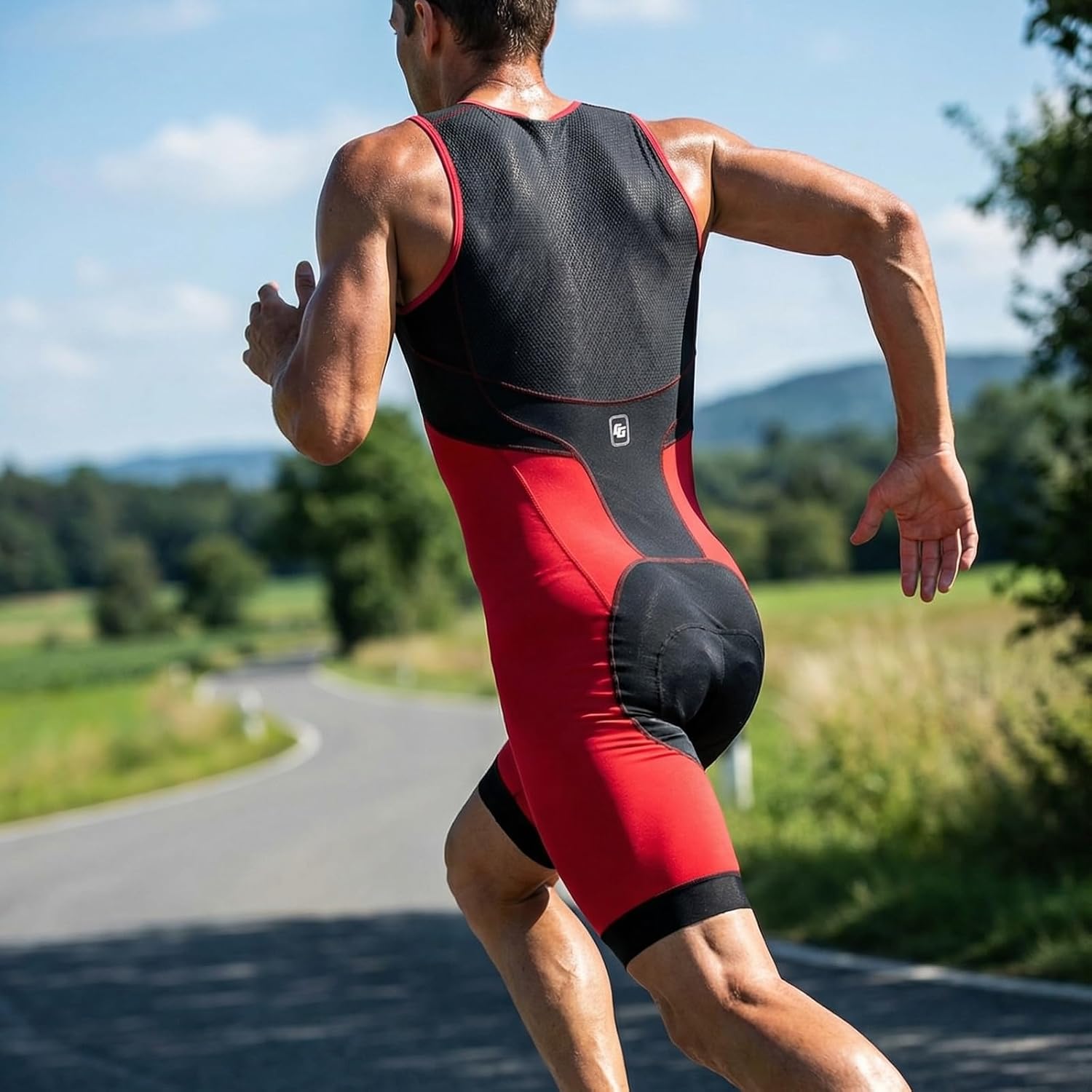 Triathlon Suits Mens One-Piece Sleeveless Trisuits Skin Wet Suit for Running Cycling Swimming