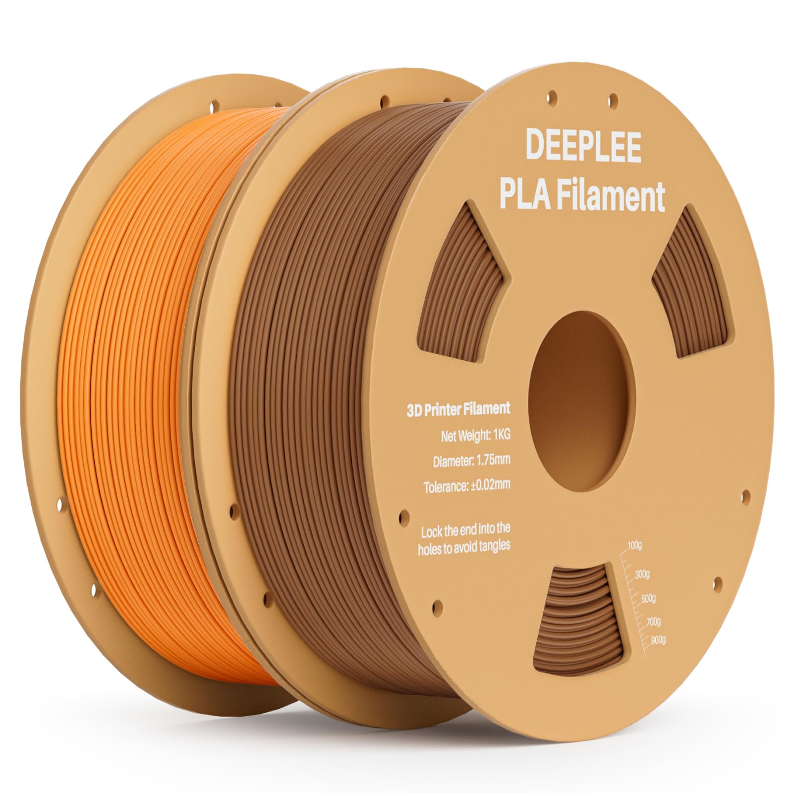PLA 1.75mm 3D Printer Filament, 2 Pack 1kg Brown/Orange | Dimensional Accuracy +/- 0.02mm, Neatly Wound, No Clogging, Vacuum Package, Fits for Most FDM 3D Printers, Cardboard Spool